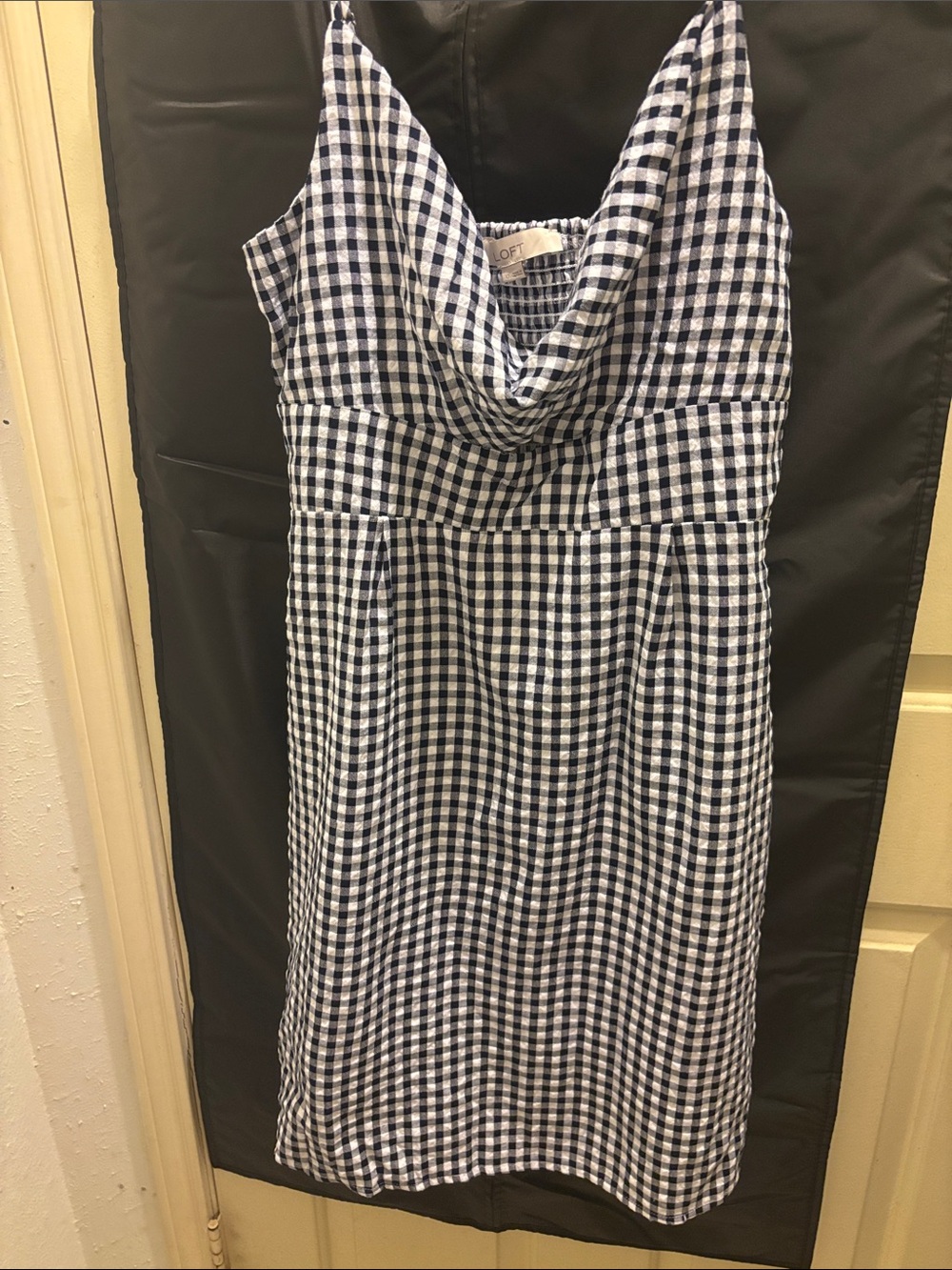 LOFT Black  & White Gingham Cowl-Neck Sundress